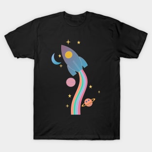 Outer Space Rainbow Rocket T-Shirt